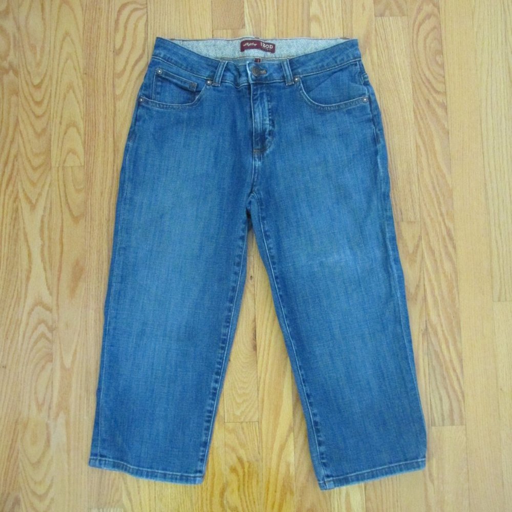 IZOD WOMEN'S SIZE 6 JEANS CAPRIS MED BLUE SLUB STRETCH DENIM JUST RIGHT CROPPED